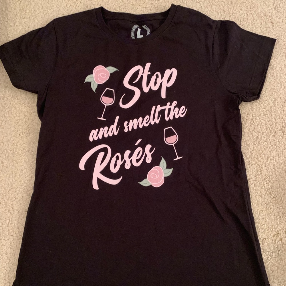 TeePublic “Stop and Smell The Roses” shirt.
